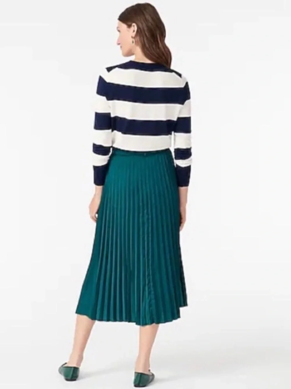 New J.Crew Emerald Green Accordion Pleated Midi Skirt Size 2